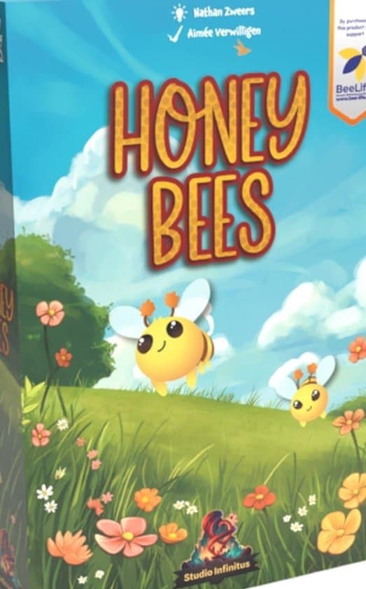 Doos van Studio Infinitus dobbelspel Honey Bees familiespel gezelschapsspel.